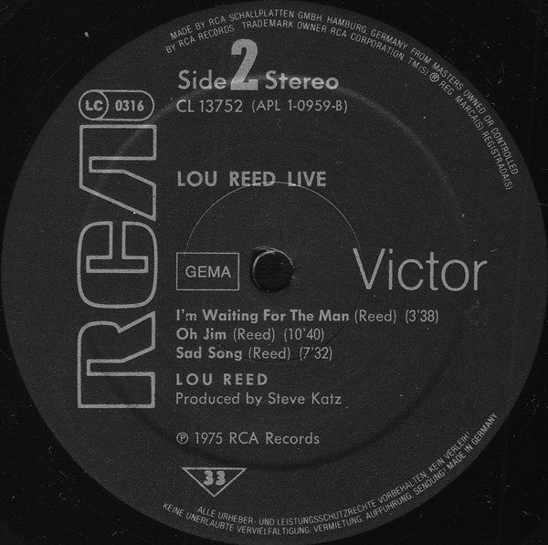 Lou Reed : Lou Reed Live (LP, Album, RE)
