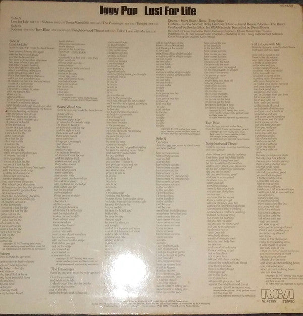 Iggy Pop : Lust For Life (LP, Album, RE)