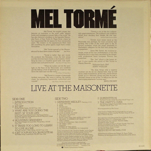 Mel Tormé Featuring Al Porcino And His Orchestra* : Live At The Maisonette (LP, Album)