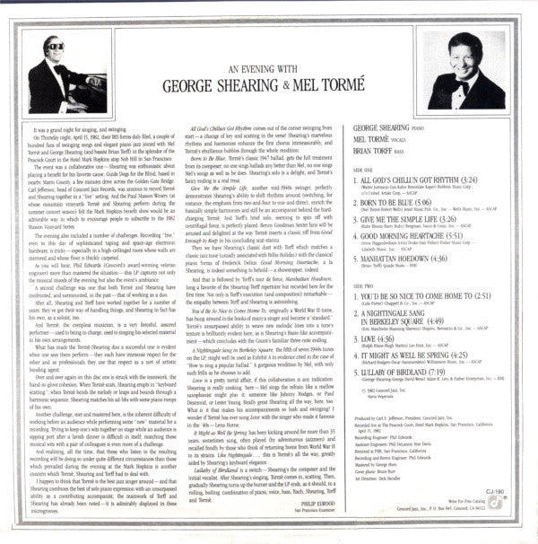 George Shearing And Mel Tormé : An Evening With George Shearing And Mel Tormé (LP)