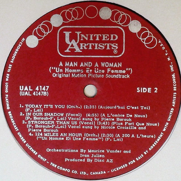 Francis Lai : A Man And A Woman ("Un Homme Et Une Femme") - Original Motion Picture Sound Track (LP, Album, Mono)